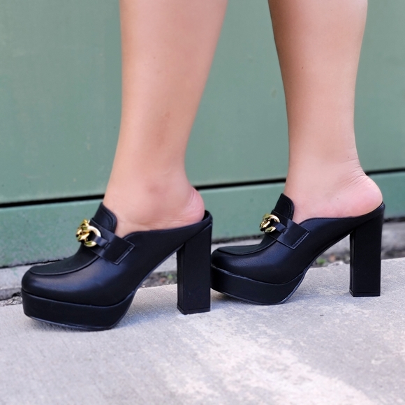 Women Platform Heeled Mule Open Loafers Black Color - Picture 4 of 4